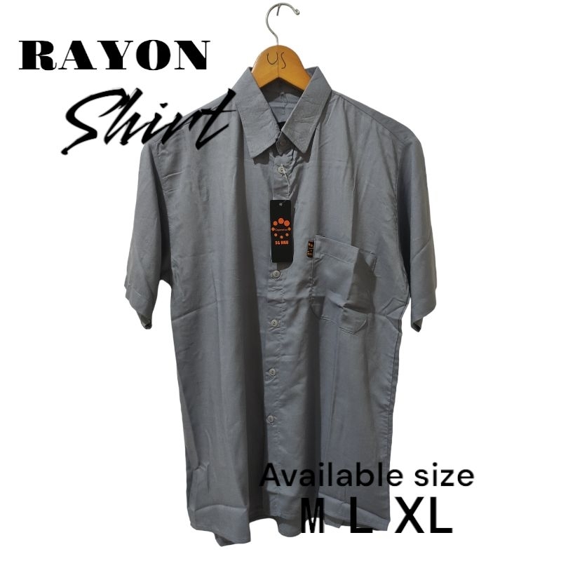 rayon shirt kemeja motip abu muda lengan pendek