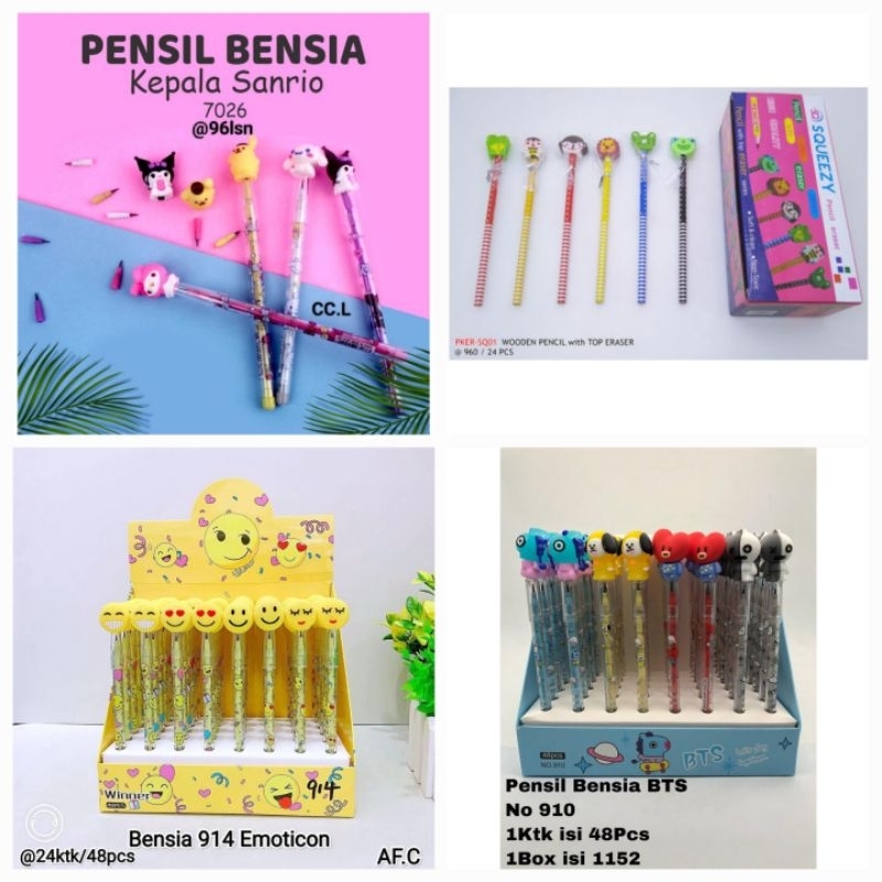 

Pensil Bensia 2B / EMOTICON 914/ KEPALA PENGHAPUS / TOP ERASER KARAKTER KARTUN/ SNR / dingdong 133 buah fast food/ natal christmas Pensil Eternal Tanpa Rautan Ajaib Abadi Anti Patah Tidak Bisa Habis