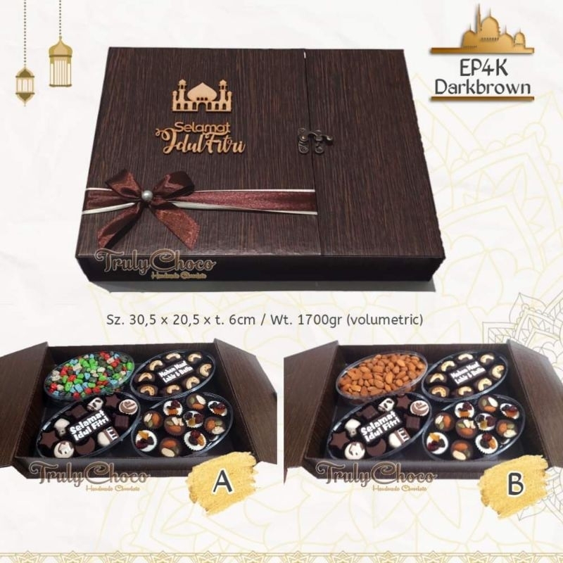 

Hampers Lebaran idul fitri 2023 coklat trulychoco EP4k darkbrown & maroon