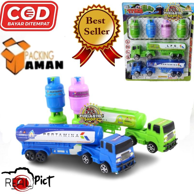 COD PROMO OCT6738 MAINAN MURAH ANAK MOBIL TRUCK ELPIJI / TRUK 2PCS SET + 4PCS ELPIJI