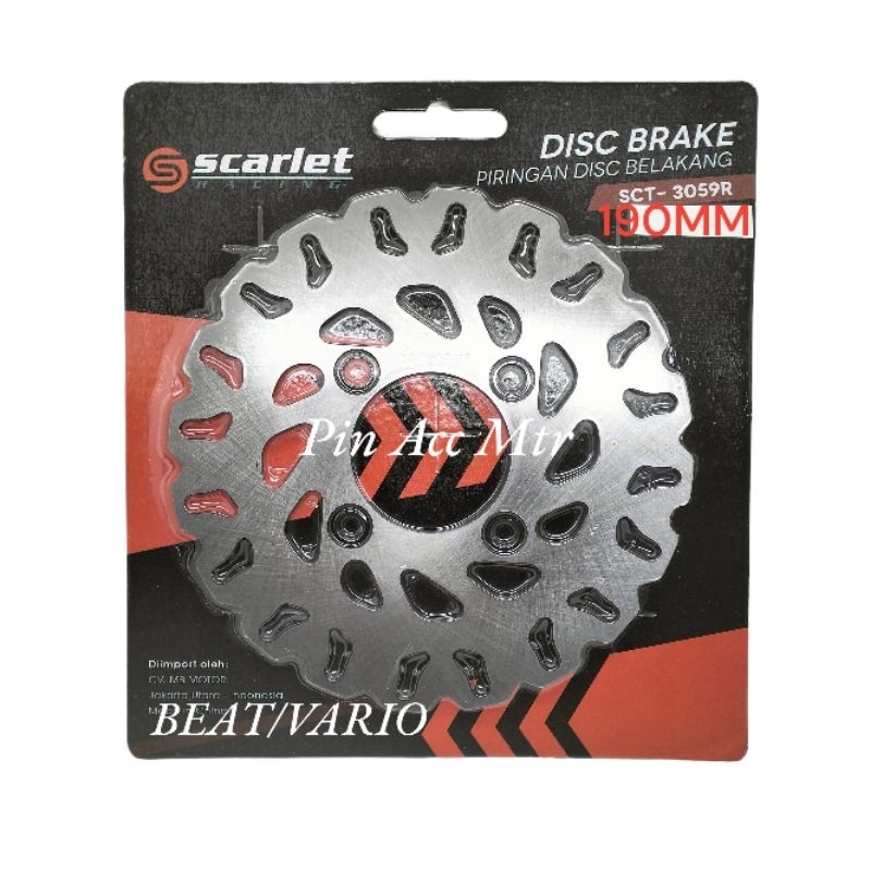 Piringan Disc Cakram Depan Scarlet Racing UK 190mm Standar PNP Motor Beat Pop Esp Carbu Dill All Beat Vario Old Carbu Vario110 Vario125 Vario150 Vario160 Genio Spacy Dill Lobang Baut4 pnp Scarlet Racing Original