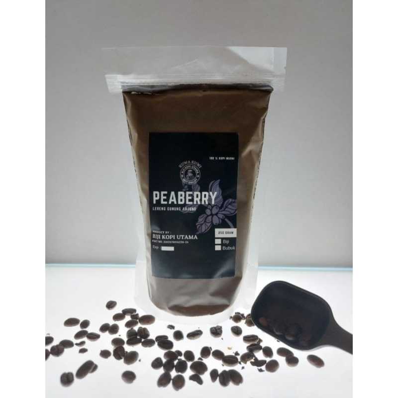 

kopi Peaberry perpaduan Untuk Menu Expresso, Es Kopi Kekinian dll100% Kopi Peaberry Lereng gunung ArjunoName: Biji Kopi UtamaType: Kopi PeaberryRoasting : Medium Dark Altitude: 250 gram