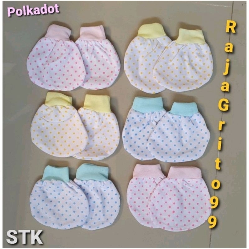 Sarung Tangan Bayi Polkadot 1 Lusin STK Baby Motif Bintik Polkadot Newborn