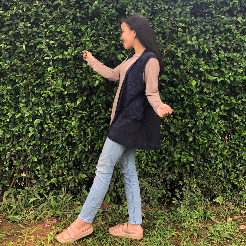 Cardi Navy Brukat - Outer Kutung Brukat - Cardigan Open Front PA43