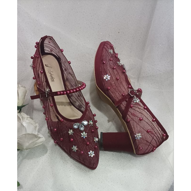Syhafira Sepatu wedding Sepatu Nikah heels 7 cm  Merah Maroon