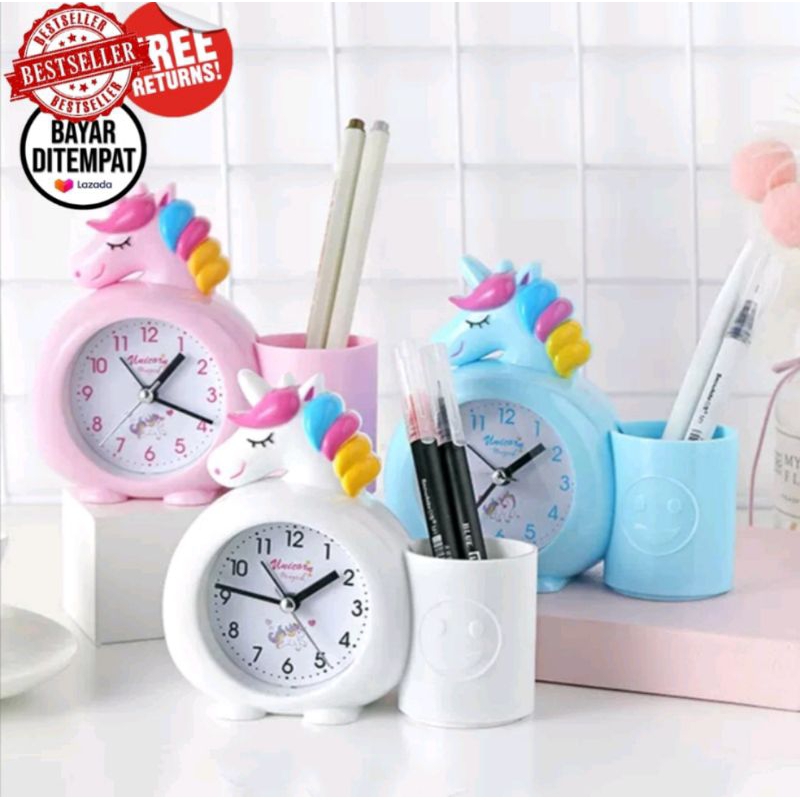 

COD ~ Jam Alarm Unicorn Karakter Anak + Kotak Pensil Dan Pulpen