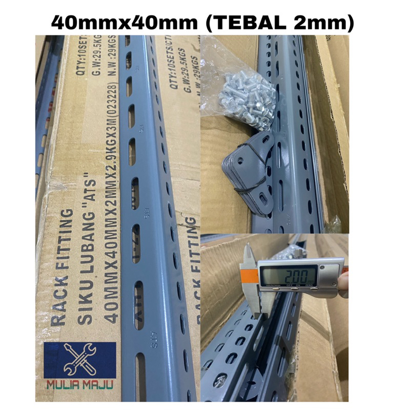 BESI SIKU LUBANG 4X4 2MM/RAK SIKU LUBANG TEBAL 40X40 2MILI ATS 2.1 MILI (HARGA PABRIK)PANJANG 3METER