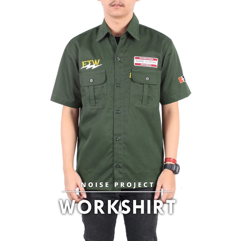 Workshirt Noise Project Kemeja Workshirt Kemeja pria Hijau