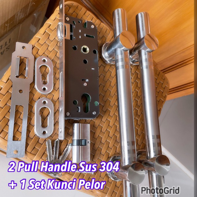 Termurah Kunci Pintu Dua Kupu Kupu Double Dobel/ 2 pull handle stainless sus 304 + body kukci pelor/ 2 pull handle stainless 35 cm + body pelor stainless/ kunci pintu kupu kupu kupu kunci pintu minimalis 2 pcs gagang 35 cm plus kunci pelor  kunci