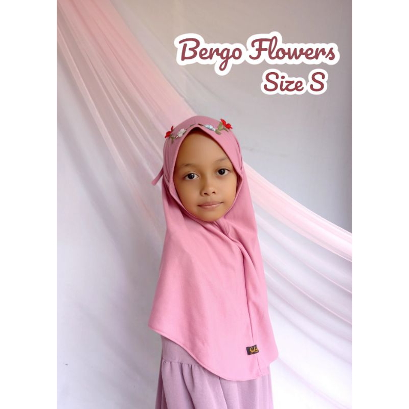 [Bergo flowers ] jilbab anak  mahkota bunga hijab lucu