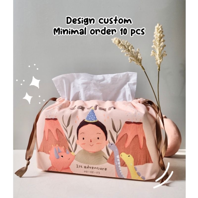 Tempat tissue serut kanvas custom fullcolor print (Minimal order 10 pcs)