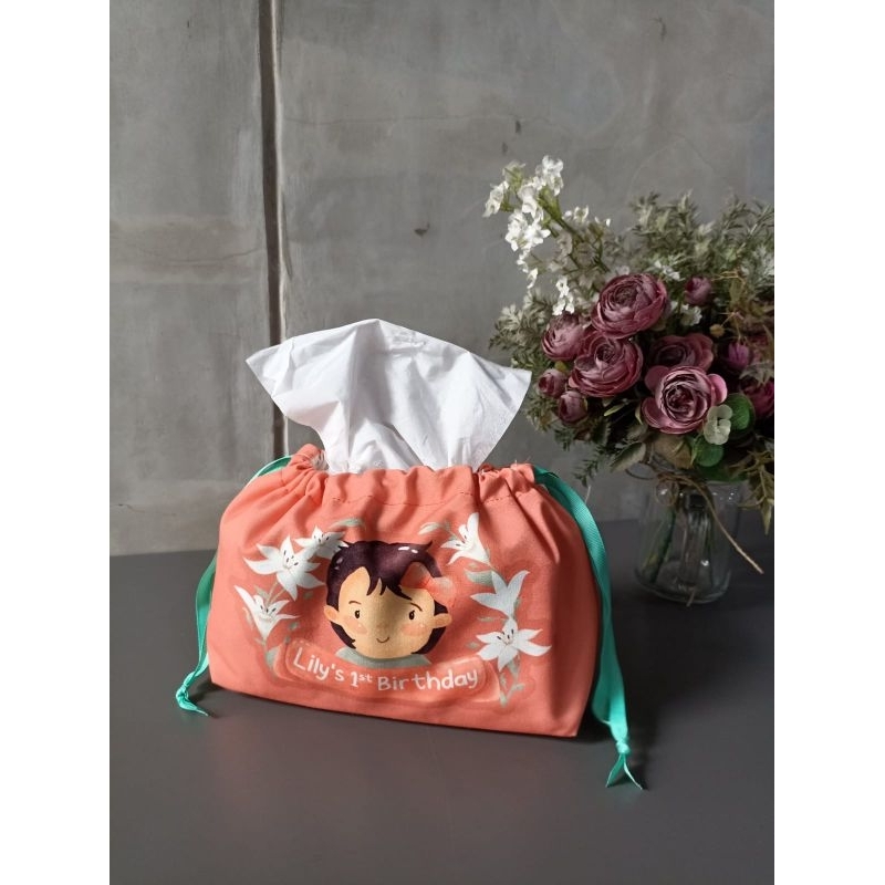 Tempat tissue serut kanvas custom fullcolor print (Minimal order 10 pcs)
