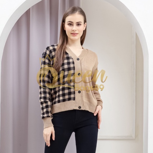 Queenbags89 baju outfit cewek baju atasan wanita baju Rajut motif kotak bahan premium