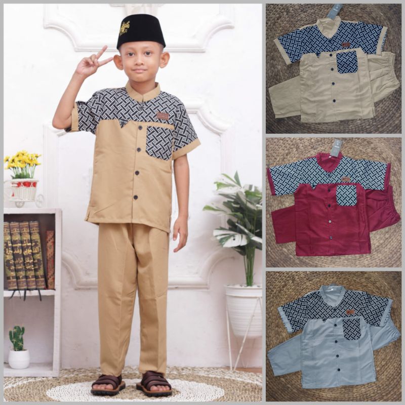 BAJU KOKO ANAK SET USIA 4-8 TAHUN BAHAN KATUN ADEM DAN TEBAL