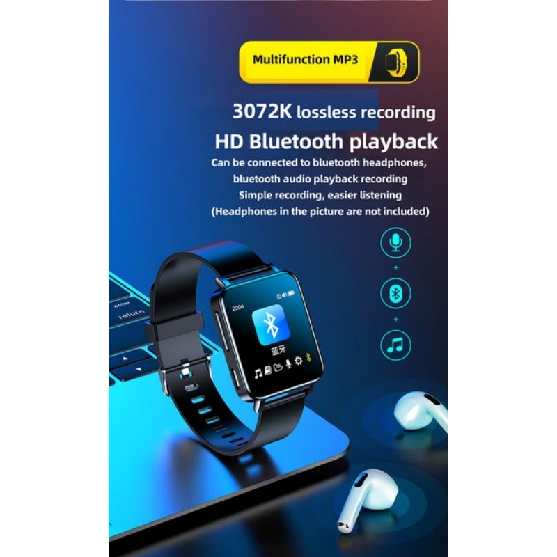 BENJIE A80 smartwatch pemutar MP3 Bluetooth 5.0 16GB HiFi perekam suara Noise Reduction jam tangan olahraga Mini Walkman portabel