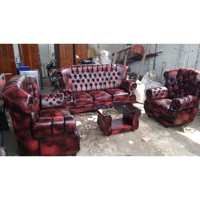 sofa jaguar kursi tempat duduk tamu  wosh jumbo dudukan 3.2.1+ meja + kaca