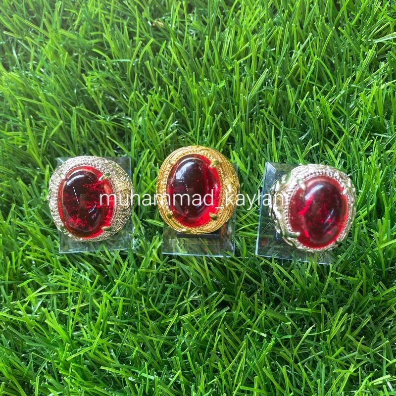 cincin batu akik merah siam pecah seribu (S)