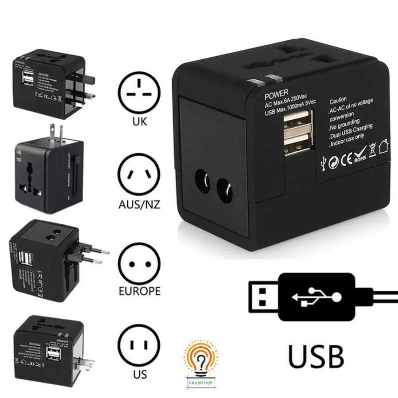 Universal Travel Adaptor Multi Soket Dengan 2 Prot USB All in One Adaptor Universal Plug EU AU UK US