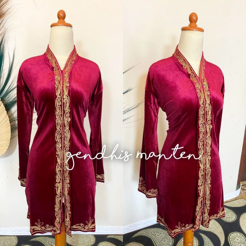 Kebaya Kartini, Bordir - Body Panjang / Warna Maroon