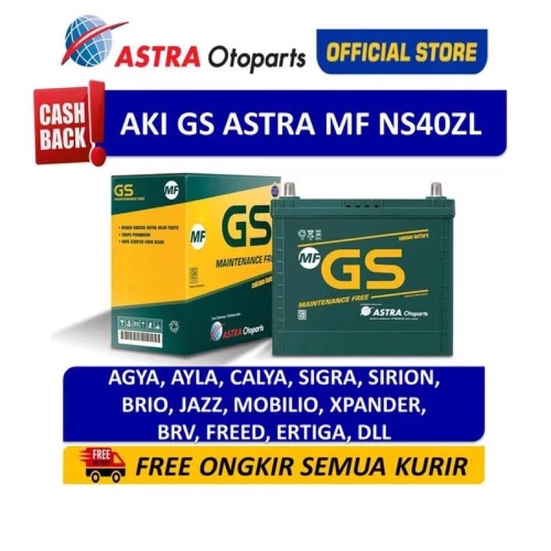 Aki Mobil GS ASTRA MF Kering NS40ZL Agya Ayla Calya Sigra Mobilio Jazz