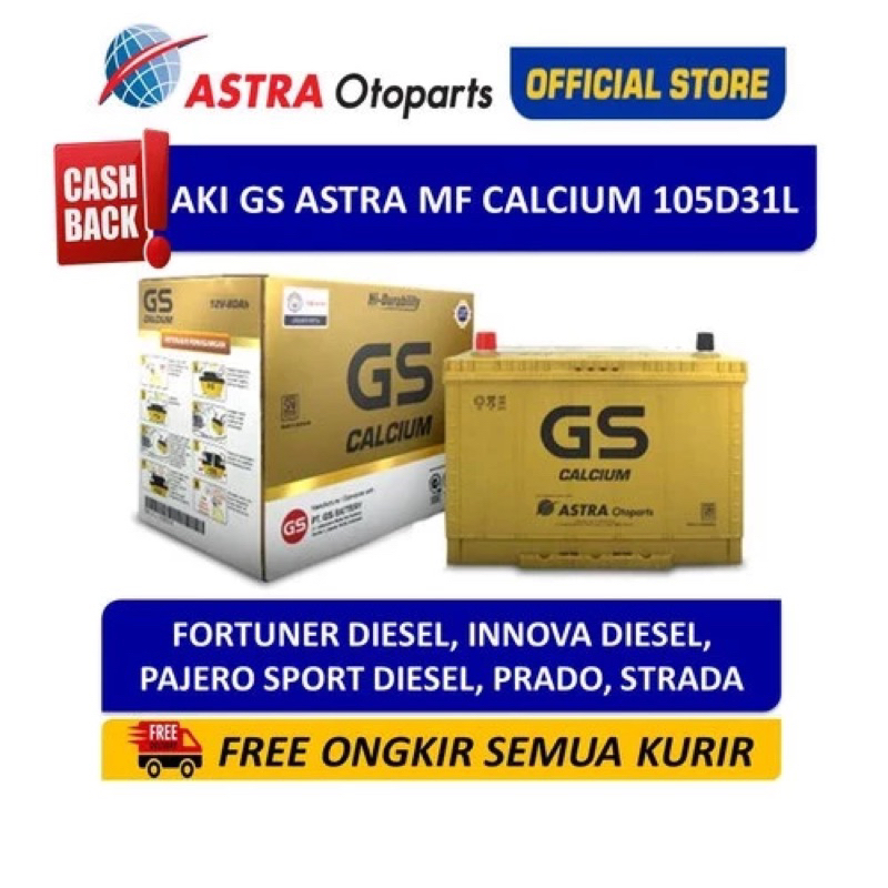 AKI GS ASTRA Calcium 105D31L Aki untuk mobil Fortuner, Pajero