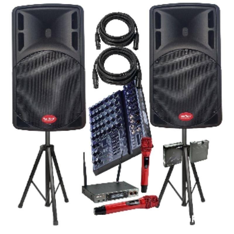 Paket Karaoke Speaker Aktif 15 inch Baretone MAX15RAE Mixer 6 Channel Plus 2 Mic Wireless Ashley Ori