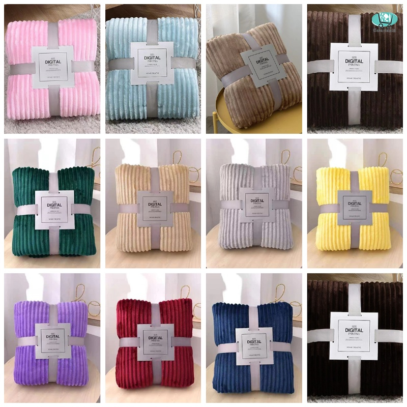 Wemarry Selimut Bulu Dewasa Polos Emboss Tebal Super Lembut Polos Salur Ukuran 150x200