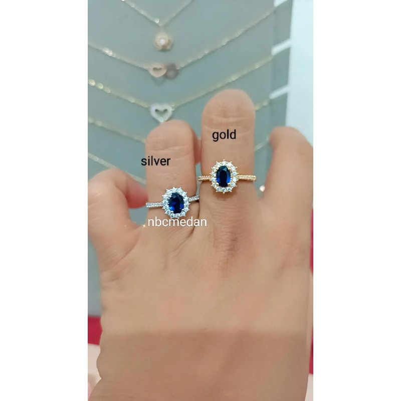 Cincin replika berlian  model bintang laut dan blue sapphire  mewah Cantik Tahan Lama,bisa dipakai sehari hari