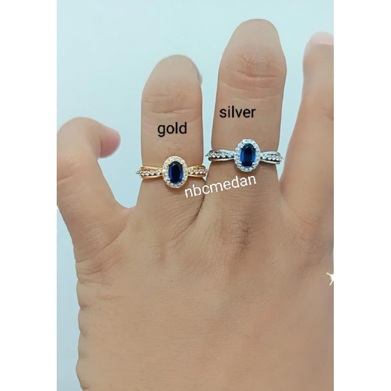 Cincin replika berlian  model bintang laut dan blue sapphire  mewah Cantik Tahan Lama,bisa dipakai sehari hari