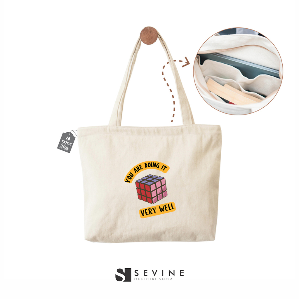 Sevine Tote Bag Kanvas Emily Resleting Kantong Tas Wanita Sekolah Kuliah Fashion Hangout Totebag Kerja Aesthetic - JF