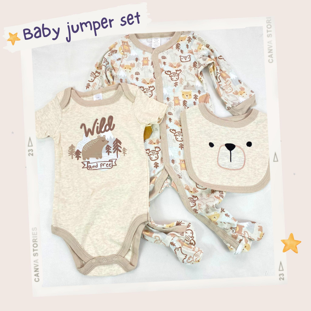 Jumpsuit baby unisex lucu 3IN1 jumper set sleepwear bip usia 0-9 bulan