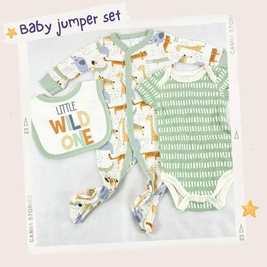 Jumpsuit baby unisex lucu 3IN1 jumper set sleepwear bip usia 0-9 bulan