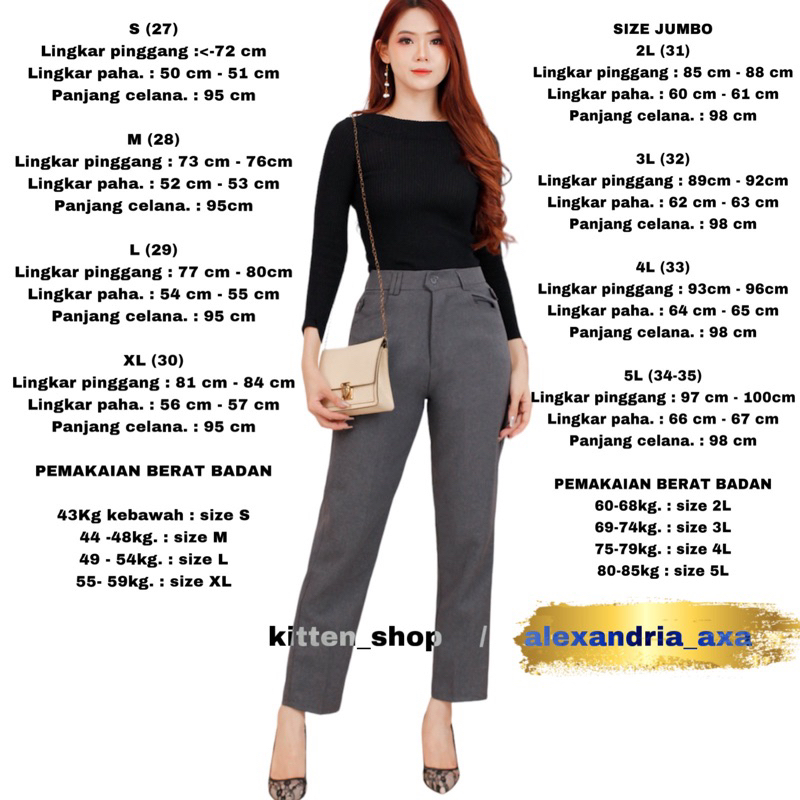 Celana Kerja Wanita Kantor Formal Bahan Dasar Kain Ukuran S-5XL Model slimfit standart