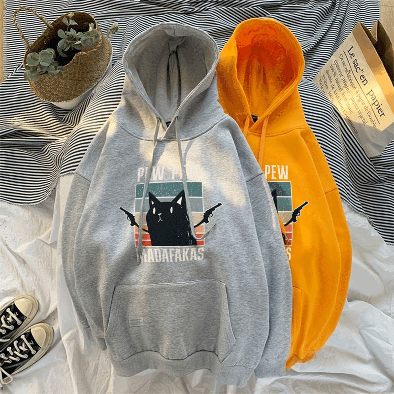 Parisdivarious Sweater Hoodie Jemper Madafakas Cat Bahan Fleece Size S - XXL (Pria &amp; Wanita)