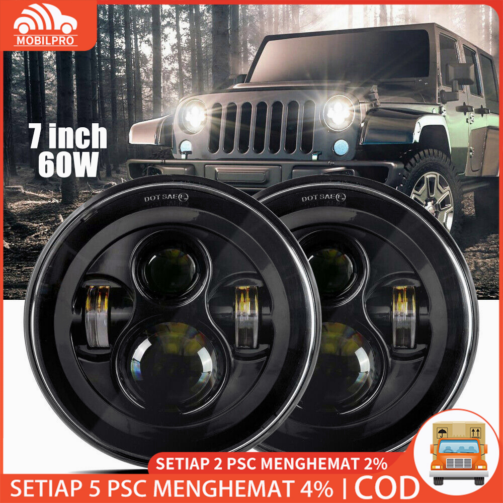 7 inch 60W wrangler headlamp mobil dipimpin lampu led depan harley motor dipimpin lampu konversi mobil lampu off road