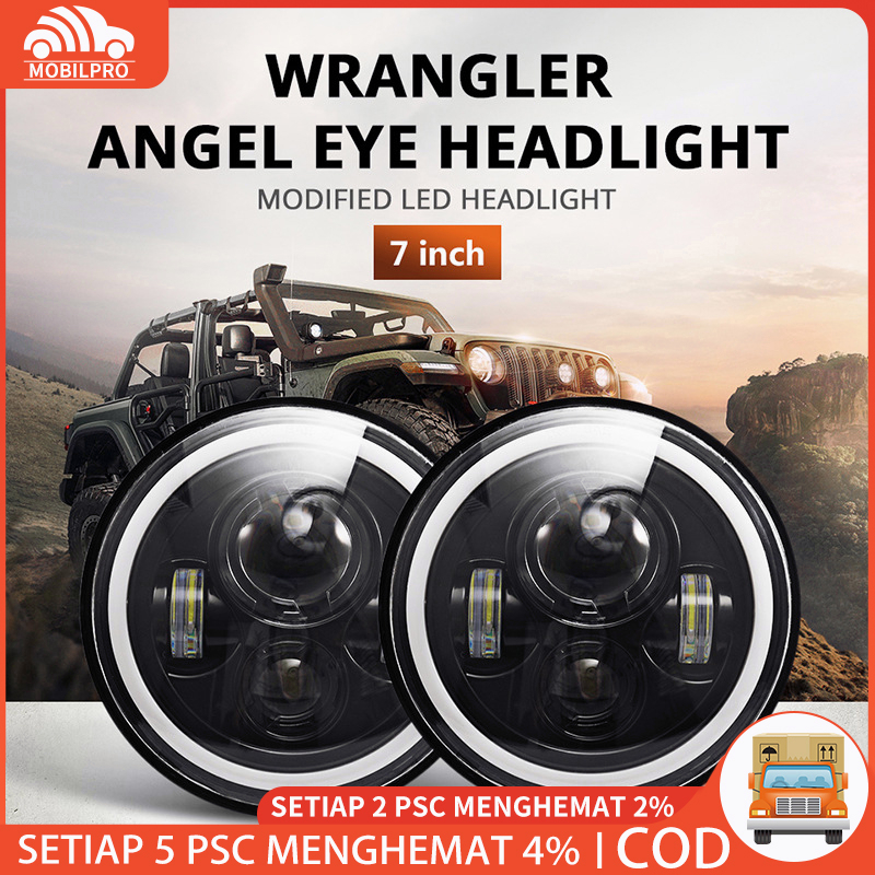 Lampu Depan LED 7 &quot;60W Sepeda Motor Harley Wrangler lampu 4 led