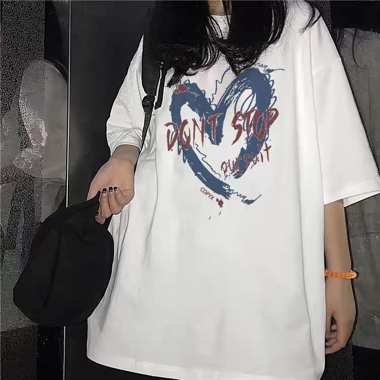 Korean Style kaos putih casual Heart print baju kaos baju oversize wanita/kaos tumbler