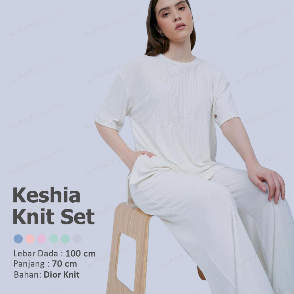 Keshia Knit Set K-1480 / Dior Knit / Setelan Celana Panjang / Setelan Atasan Lengan Pendek