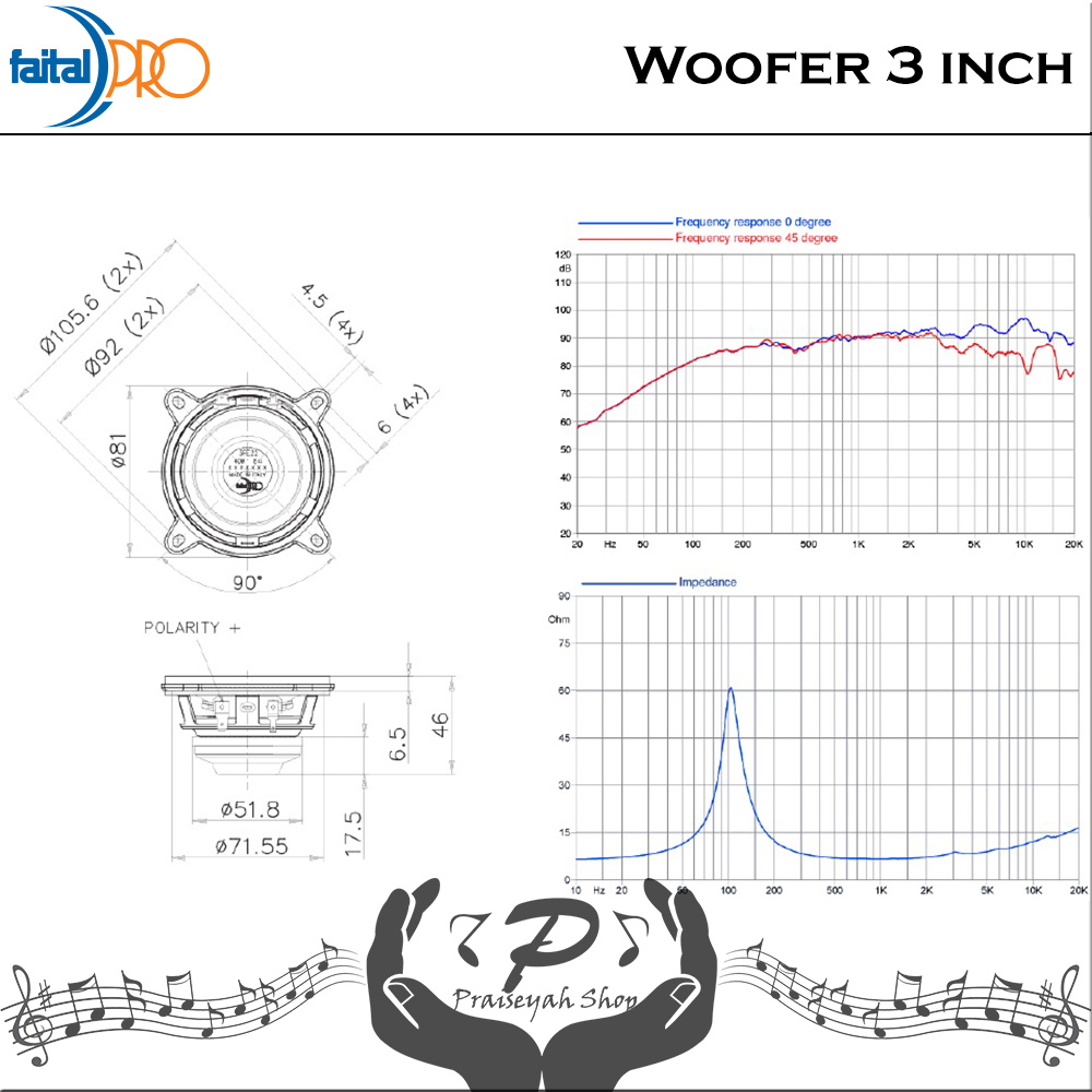 Faital Woofer Speaker Komponen 3 inch 3FE22 8 ohm