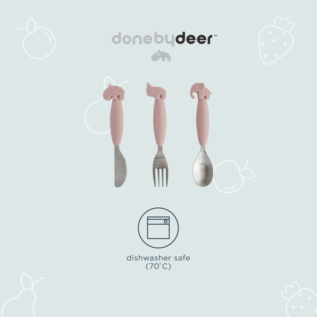 Done by Deer YummyPlus Easygrip Cutlery Set Deer friends - Sendok Makan Anak - Silicone Spoon - Kids Spoon - Toddler Spoon - Sendok MPASI - Sendok Premium - Set Sendok Garpu Pisau Anak - Pisau Anak