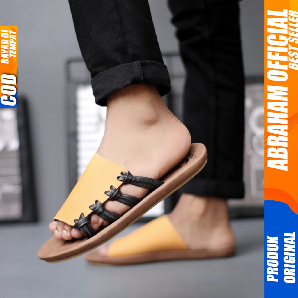 Sandal Slide Pria Kulit Asli Sendal Slop Original Abraham