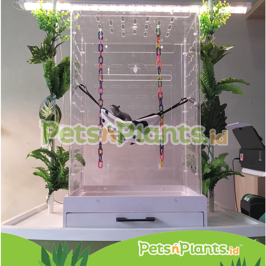 Kandang Akrilik Sugar Glider Import Exclusive SG Crystal Clear Acrylic Cage dengan Laci Kayu Wooden Tray