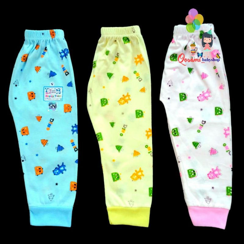 HAPPY TIME 3 pcs Celana Warna Panjang Bayi Motif Uk S, M, L, XL SNI