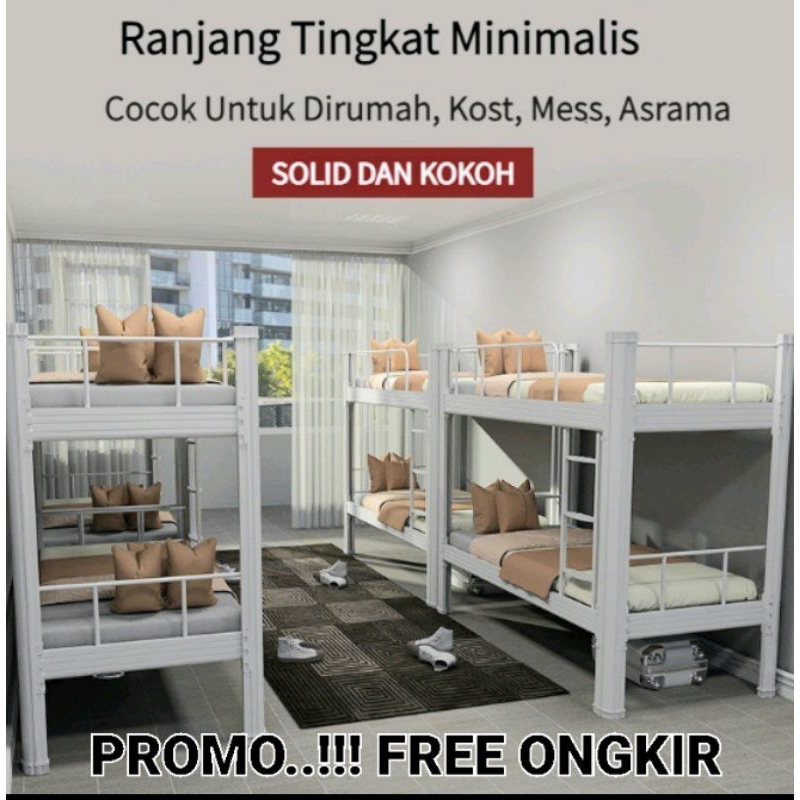 FREE ONGKIR Ranjang tingkat dua besi susun 2 upper bunkbed kuat Mewah Minimalis 90/120×200 cm