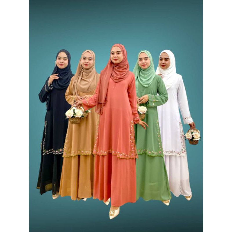 PB Prilly Busana - LESTARI BORDIR 2 LAYER GAMIS MALAYSIA - GAMIS BORDIR BUNGA - GAMIS PESTA