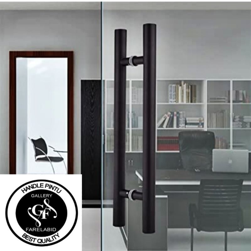 Handle Pintu Kaca Tempered 80 Cm Gagang Pintu Alumunium Stainless Steel 60 Cm Pegangan Pintu Baut Tembus 45 Cm Tarikan Pintu Rumah Minimalis