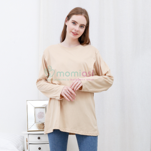 Momiasi - Baju Kaos Ibu Menyusui Wanita Busui Nursing Wear Lengan Panjang Jumbo Bukaan Belahan Samping Premium