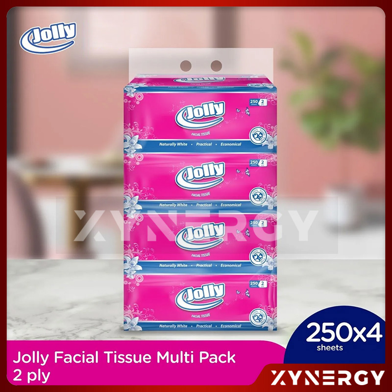 Jolly Facial Tissue 250 Sheets 2 Ply [4 Pack]