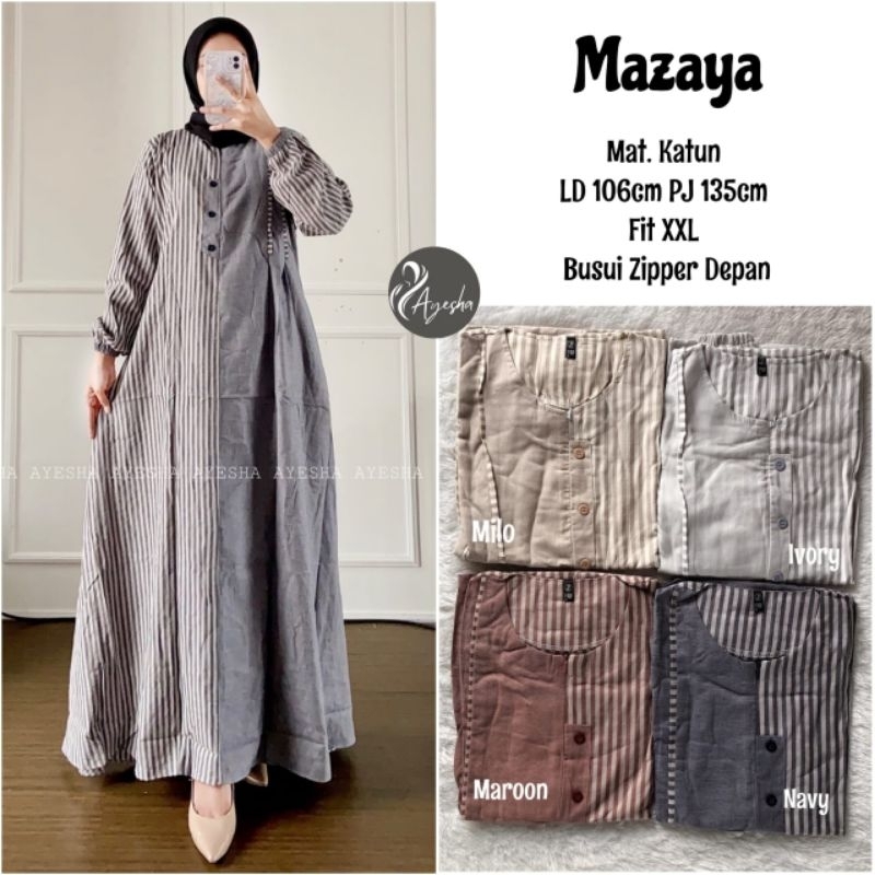 MAZAYA DRESS GAMIS BUSUI GARIS POLOS AYESHA