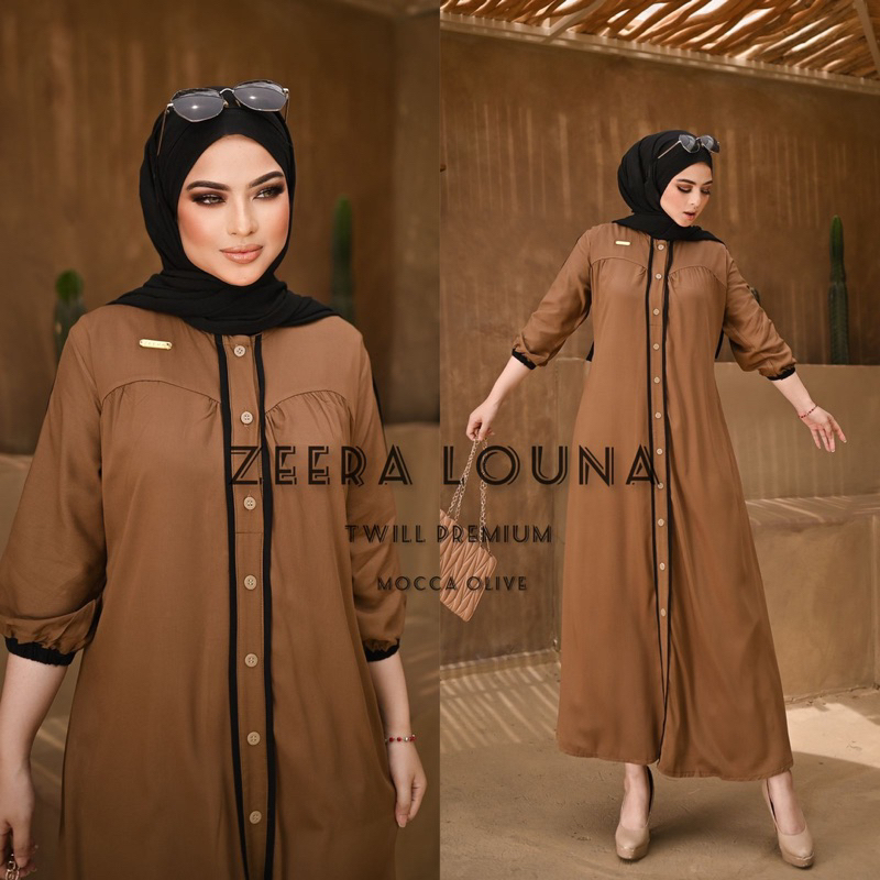 Daster Arab ZEERA LOUNA Midi Dress Busui  Bumil Rayon Twill Premium Ori